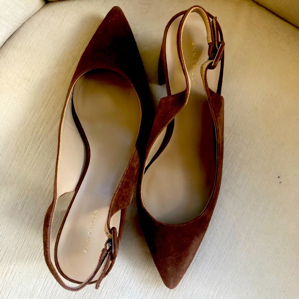 Ann Taylor brown suede sling back shoes
